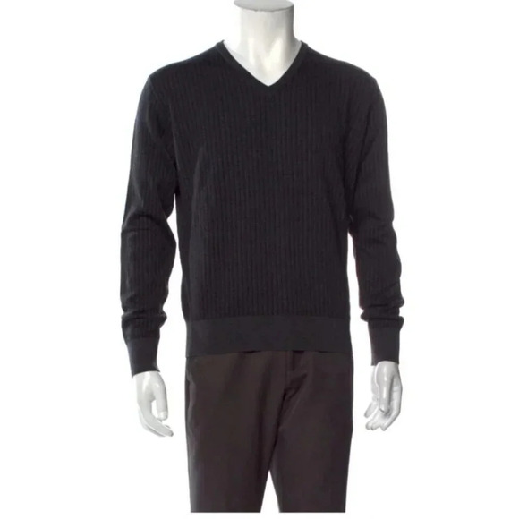 Tasso Elba 100% Cashmere Sweater Black V-Neck Long Sleeve Pullover Size Medium - Picture 2 of 13